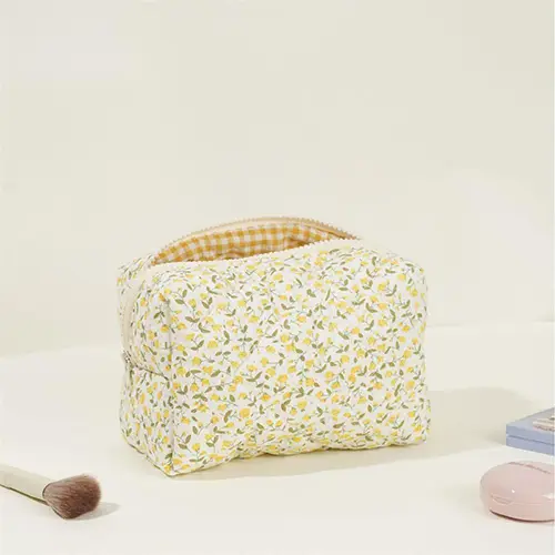 Wholesale Quilted Cotton Cosmetic Bag | Floral Makeup Organizer in Pastel Colors for Beauty Brands & Retailers